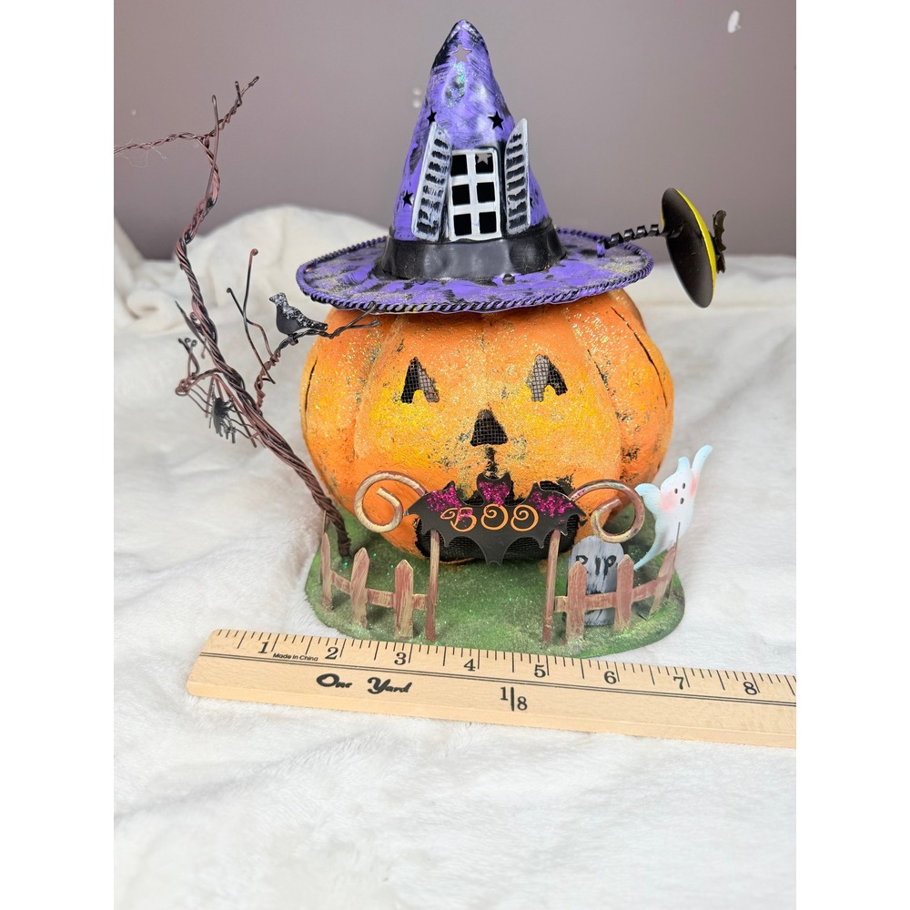 Halloween Jack O Lantern Pumpkin Witch Hat Tealight Candle Holder Decor Spooky